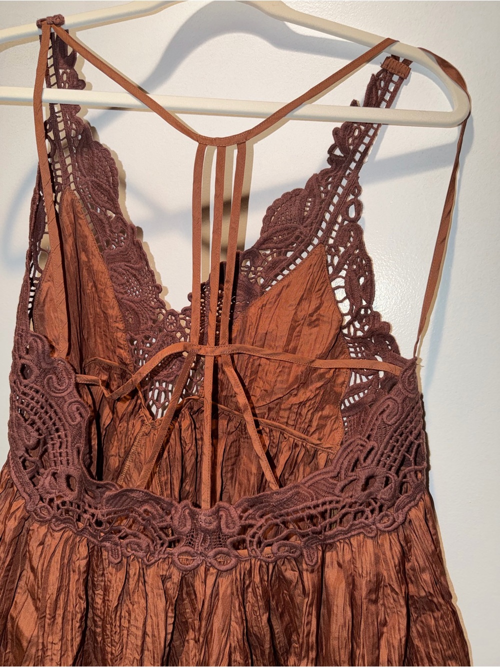 NWOT Boho Brown Crochet V-Neck Sundress - Picture 4 of 6